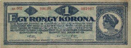 1913. 20K + 1920. "Egy Rongy Korona" T:III
