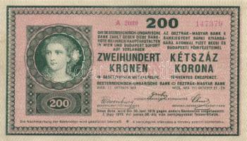 1918. 200K "A 2039" hullámos hátlap, hátoldalán "Kiskunhalas R.T. Város Adóhivatala" körbélyegzővel T:II/II-