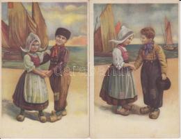 Holland gyerekek fapapucsban 4 db régi lap