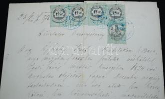 1875 Okmány 5kr + 4 x 12kr okmánybélyeggel