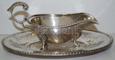 Alpakka szószos kiöntő 9×18 cm és kis tálca 21×16 cm