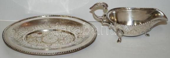 Alpakka szószos kiöntő 9×18 cm és kis tálca 21×16 cm