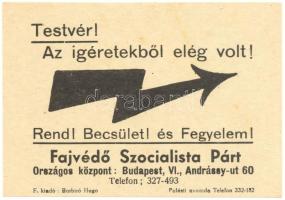 1937 A Fajvédő Szocialista Párt röplapja 10x8 cm