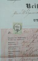 1857 Útlevél Balassagyarmat 6kr CM okmánybélyeggel