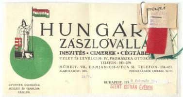 1938 Hungária zászlóvállalat reklámnyomtatvány, anygamintával