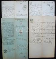 1857-1900 10 db régi okmány illetékbélyegekkel, közte vegyes felhasználás