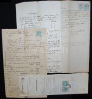 1857-1900 10 db régi okmány illetékbélyegekkel, közte vegyes felhasználás