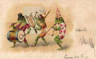 Musician frogs, litho