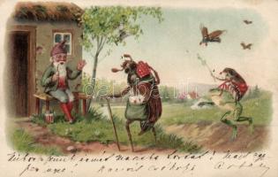 Dwarfs, frogs, beetles, litho