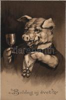 New Year, Pig, gentleman, litho (EK)