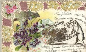 New Year, pig, litho