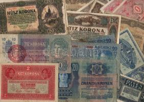1910-es, 20-as évek 33db korona papírpénz benne jobbakkal, pontos variáns, piros és osztrák bélyegzők, stb. T:I-III