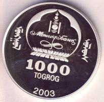 Mongólia 2003. 1000T Ag(0.999) "Ázsia történelme-Dzsingisz kán" T:PP Tanúsítvánnyal! Mongolia 2003. 1000 Togrog Ag "History of Asia-Chinggis Khaan" C:PP with certificate
