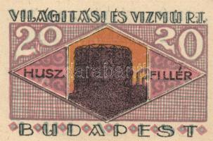 Budapest 1920. "Világítási és Vízmű R.T." Utalványa 20f, 50f, 1K, 2K, 5K, 10K T:I