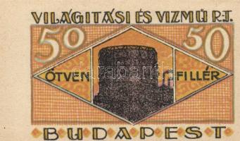 Budapest 1920. "Világítási és Vízmű R.T." Utalványa 20f, 50f, 1K, 2K, 5K, 10K T:I