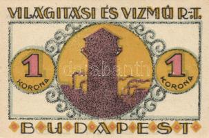 Budapest 1920. "Világítási és Vízmű R.T." Utalványa 20f, 50f, 1K, 2K, 5K, 10K T:I