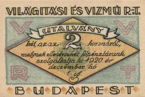 Budapest 1920. "Világítási és Vízmű R.T." Utalványa 20f, 50f, 1K, 2K, 5K, 10K T:I