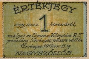 Nagyszőllős 1919. "Ugocsai Világítási Rt." értékjegy 50f, 1K, 2K, 3K, 5K T:I