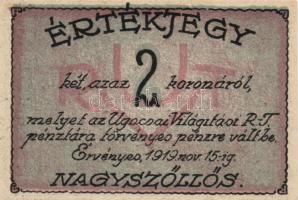 Nagyszőllős 1919. "Ugocsai Világítási Rt." értékjegy 50f, 1K, 2K, 3K, 5K T:I