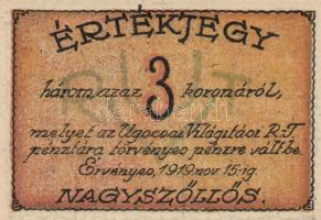 Nagyszőllős 1919. "Ugocsai Világítási Rt." értékjegy 50f, 1K, 2K, 3K, 5K T:I