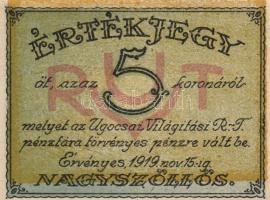 Nagyszőllős 1919. "Ugocsai Világítási Rt." értékjegy 50f, 1K, 2K, 3K, 5K T:I