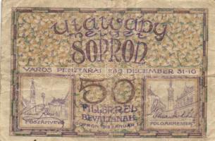 Sopron 1918. május 1. 10f utalvány + 1919.01.01. Városi utalvány 50f T:III