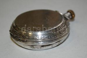 cca 1900 Duplafedelű, 15 köves svájci ezüst (Ag) zsebóra porcelán számlappal, másodpercmutatóval, a ...