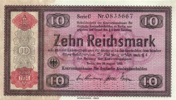 Német 3.Birodalom 1933. 10RM &quot;ENTWERTET&quot; perforációval T:I-(nagyon apró papírhiány alul) German Third Reich 1933. 10 Reichsmark &quot;ENTWERTET&quot; perforation C:AU(tiny paper miss)