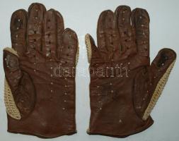 1 pár bőr autós kesztyű textil felsőrésszel