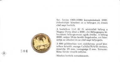 2000. "Ezeréves Magyarország-Szt.István" emlékérem érmés borítékon, első napi bélyegzővel ...