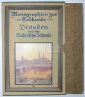 Monographien zur Erdkunde: Sophus Ruge: Dresden und die Sächsische Schweiz. Bielefeld-Leipzig, 1924, Velhagen&Klasing. Térképmelléklettel, gazdagon illusztrálva, kiadói aranyozott egészvászon kötésben, eredeti kartontokban, jó állapotú /  With map, richly illustrated, original linen binding and cardboard case, good condition