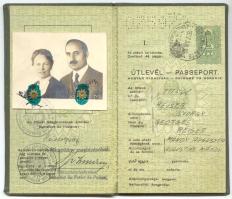 1937 Fényképes útlevél házaspár számára sok bejegyzéssel, okmánybélyegekkel