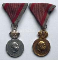 1914-1916. "Ezüst Katonai Érdemérem" ezüstözött fém változata + "Bronz Katonai Érdemérem a katonai érdemkereszt szalagján" kitüntetések T:vegyes