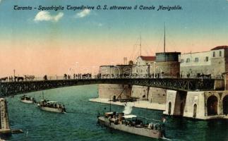 Taranto, Squadriglia Torpediniere O. S. attraverso il Canale Navigable / Italian Marine, torpedo boats crossing the canal Marine Francais, Service a la Mer cancellation (b)