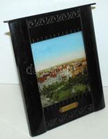 Antik asztali fa díszkeret, város fotóval, jó állapotban 18×20 cm