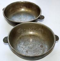 Cca 1880 2 db alpakka kagylós fülű kínáló, jelzett "HJ silber alpacca" d:14 cm