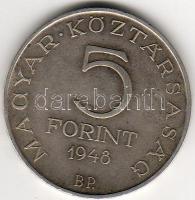 1948. "Petőfi" 5Ft ezüst T:2 pici ph.