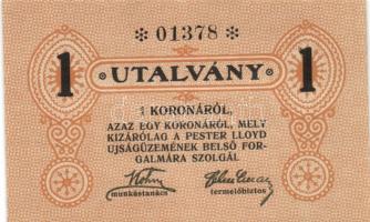 ~1920. "Pester Lloyd" utalvány 1K bélyegző nélkül (10x) egymás utáni sorszámmal! T:I