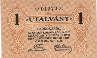 ~1920. "Pester Lloyd" utalvány 1K bélyegző nélkül (10x) egymás utáni sorszámmal! T:I