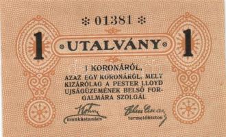 ~1920. "Pester Lloyd" utalvány 1K bélyegző nélkül (10x) egymás utáni sorszámmal! T:I