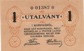 ~1920. "Pester Lloyd" utalvány 1K bélyegző nélkül (10x) egymás utáni sorszámmal! T:I