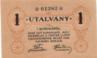 ~1920. "Pester Lloyd" utalvány 1K bélyegző nélkül (10x) egymás utáni sorszámmal! T:I