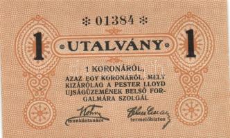 ~1920. "Pester Lloyd" utalvány 1K bélyegző nélkül (10x) egymás utáni sorszámmal! T:I
