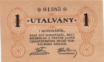 ~1920. "Pester Lloyd" utalvány 1K bélyegző nélkül (10x) egymás utáni sorszámmal! T:I