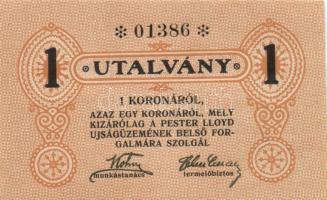 ~1920. "Pester Lloyd" utalvány 1K bélyegző nélkül (10x) egymás utáni sorszámmal! T:I