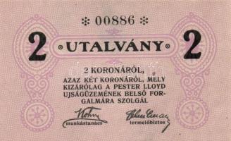 ~1920. "Pester Lloyd" utalvány 2K bélyegző nélkül (2x) T:I