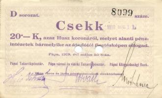 Pápa 1919. május 8. 10K (3x) + 20K (3x) + 50K "E" sorozat,mind lyukasztással érvénytelenít...