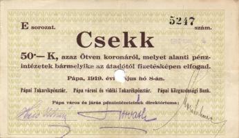 Pápa 1919. május 8. 10K (3x) + 20K (3x) + 50K "E" sorozat,mind lyukasztással érvénytelenít...