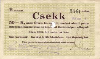 Pápa 1919. május 8. 10K (3x) + 20K (3x) + 50K "E" sorozat,mind lyukasztással érvénytelenít...