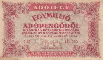 1946. 1.000.000AP (2x) mindkettő fordított címerrel, egyikük "amelyeknek" T:II-